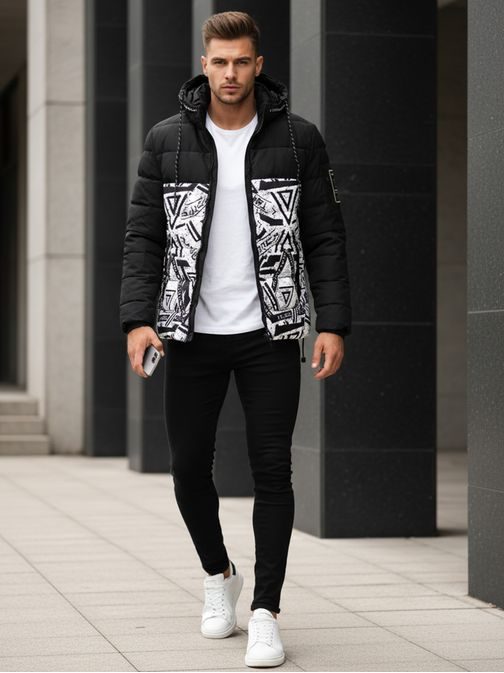 Moderna črna zimska jakna s potiskom