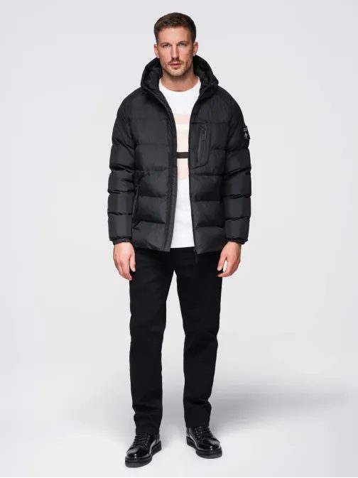 Topla moška jakna s športnim dizajnom v črni barvi