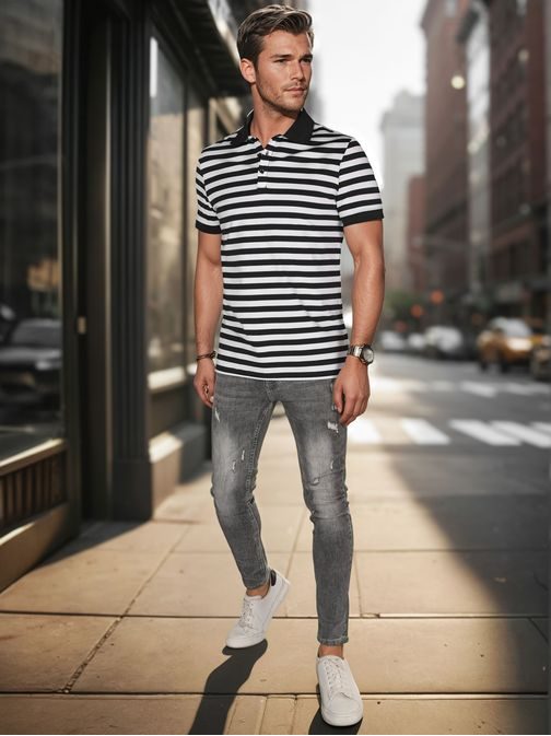 Modna črna moška polo majica s črtastim vzorcem