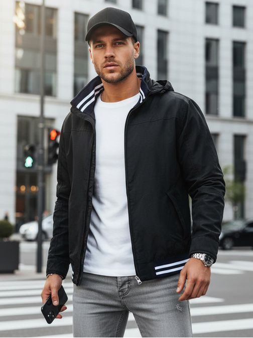 Črna prehodna jakna s kapuco