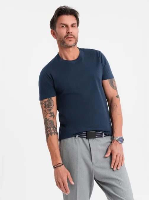 Osnovna mornarsko modra bombažna majica z okroglim vratom V2 TSBS-0236