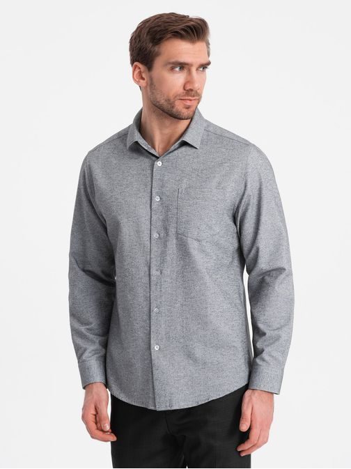 Ležerna siva melirana srajca z žepom V3 SHCS-0148