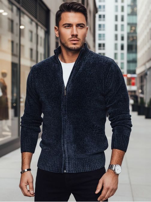 Modri moški pulover z zadrgo