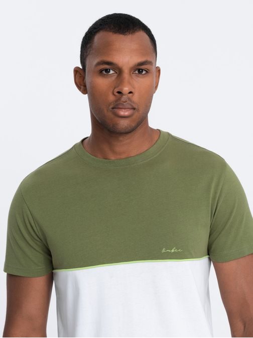 Originalna dvobarvna majica olivno zelena - bela V5 S1619