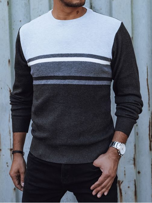 Unikaten beli in siv moški pulover