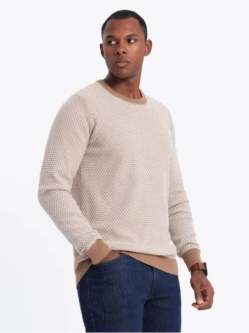 Strukturiran svetlo rjav pulover V3 SWSW-0111