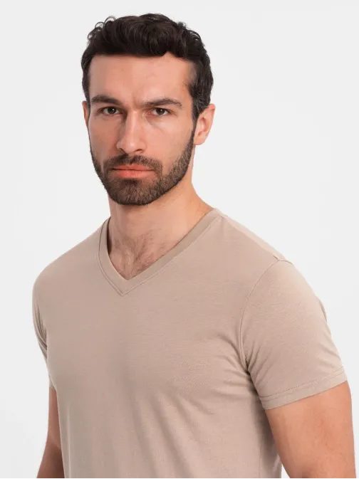 Bombažna pepelnata majica z V-izrezom V21 TSBS-0145