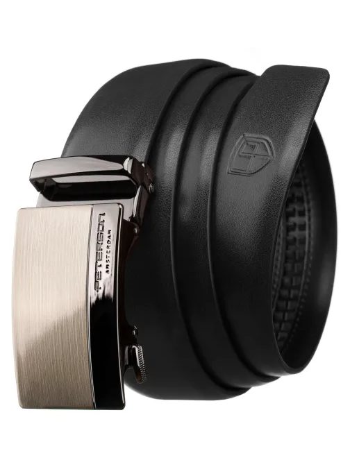 Črn usnjen pas s srebrno avtomatsko zaponko