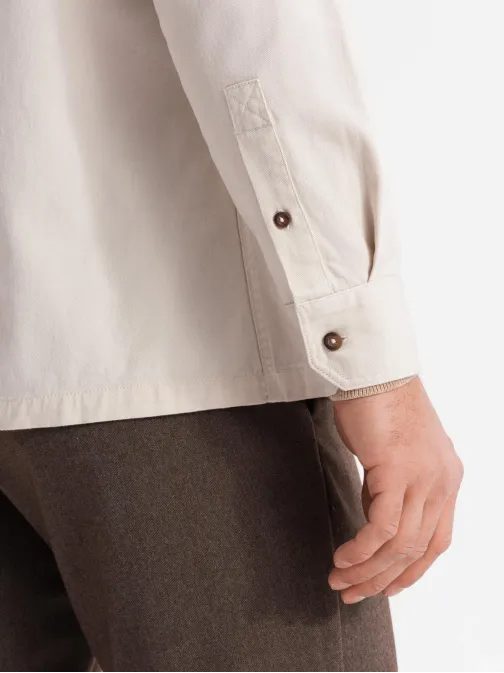 Ležerna krem srajca z žepi na gumbe V1 SHCS-0146