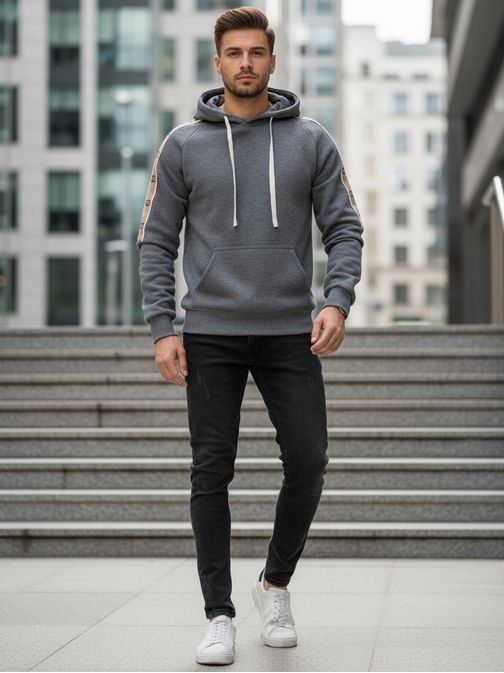Stilska moška jopa s kapuco v sivi barvi