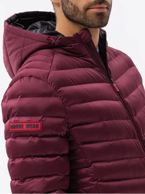 Moška prešita temno rdeča bunda C368
