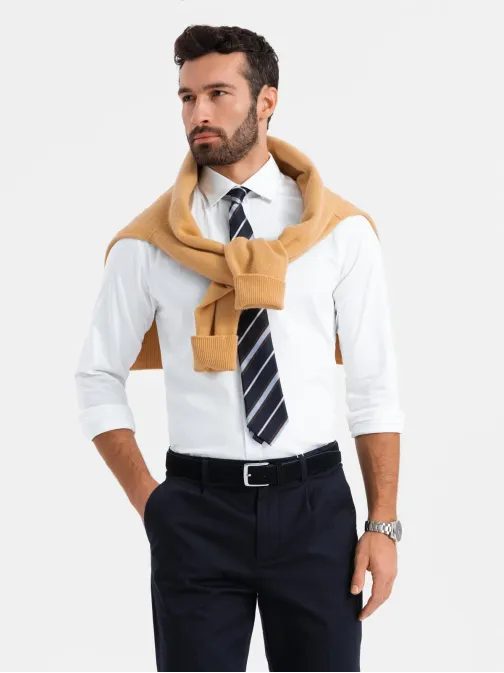 Modna bela gladka slim-fit srajca V1 SHCS-0176