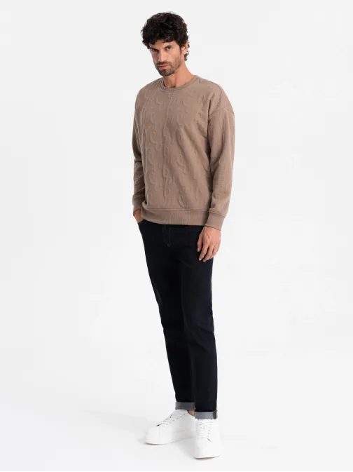 Atraktiven rjav pulover z izrazitimi črkami V3 SSNZ-0164