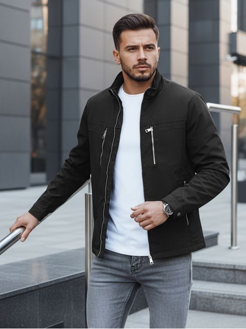 Črna prešita moška jakna za prehodno obdobje