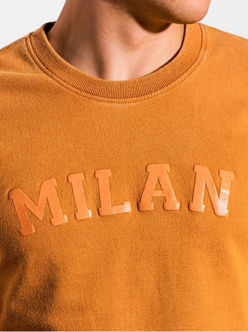 Pulover brez kapuce v gorčični barvi s potiskom MILAN B1026