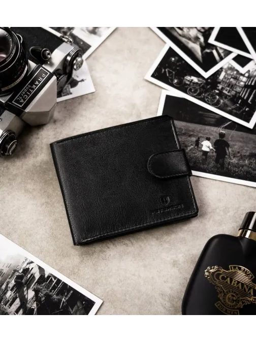 Črn usnjen komplet Peterson - denarnica in obesek za ključe