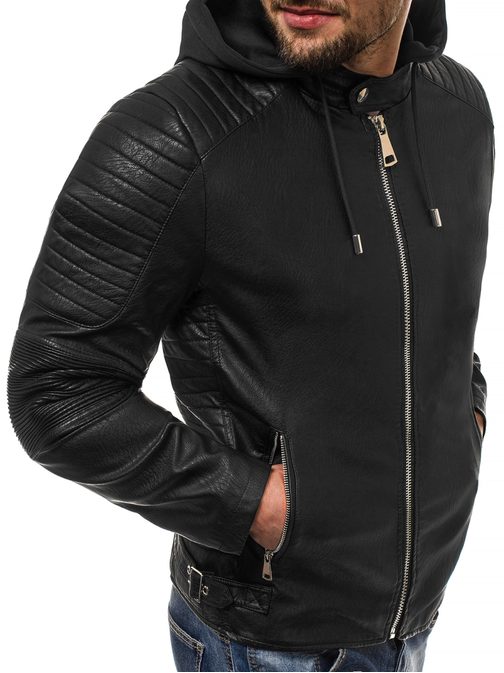 Trendovska jakna iz umetnega usnja črna OZONEE O/88902