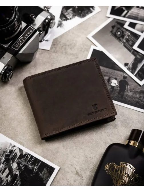 Modni komplet iz temno rjavega usnja - denarnica in obesek za ključe