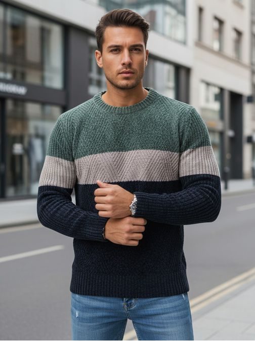 Moški črtast tribarvni pulover
