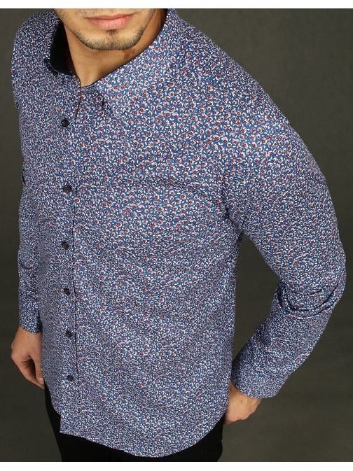 Modra srajca z dolgimi rokavi in vzorcem