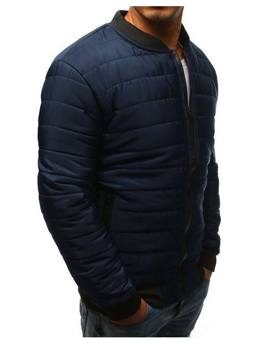 Prešita moška jakna bomber v temno modri barvi