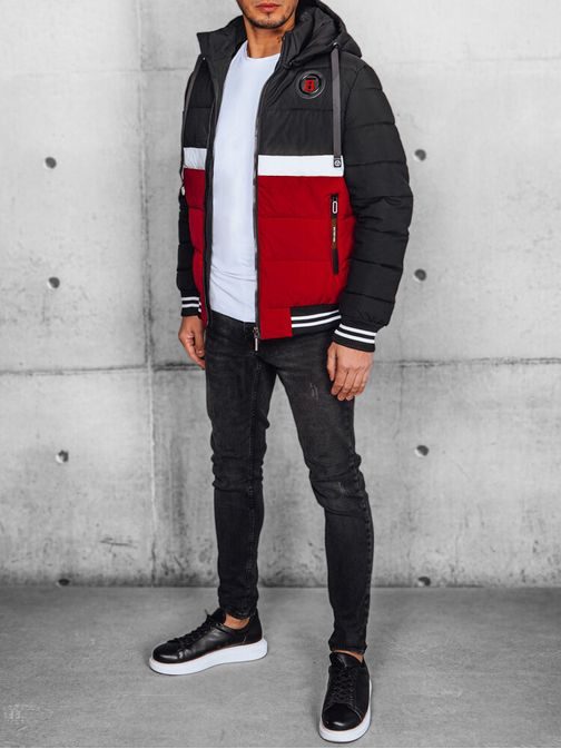 Stilska moška črno rdeča moška prešita jakna