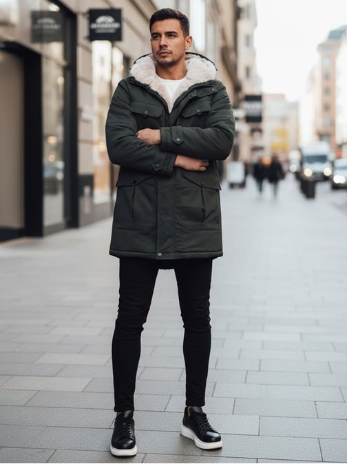 Topla moška parka v zeleni barvi