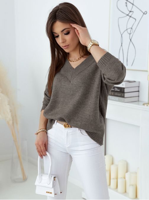 Siv ženski pulover Belisa z V-izrezom