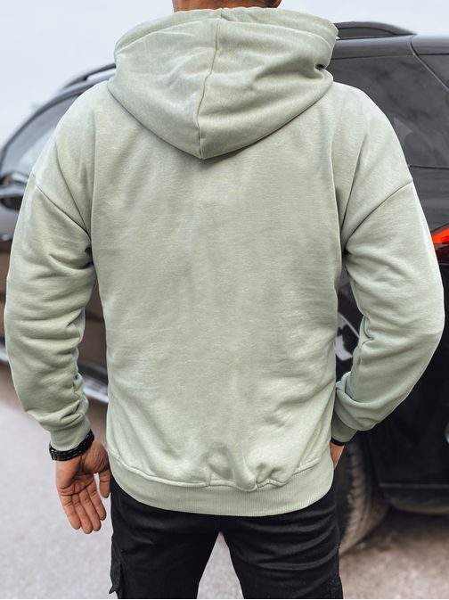 Olivno zelen pulover s kapuco in napisom