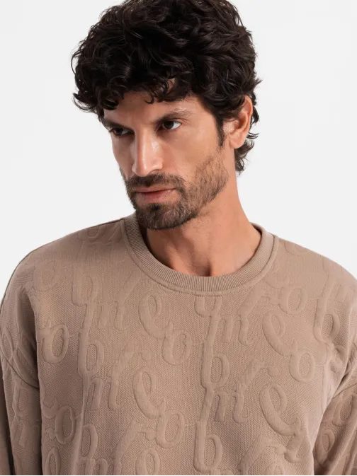 Atraktiven rjav pulover z izrazitimi črkami V3 SSNZ-0164