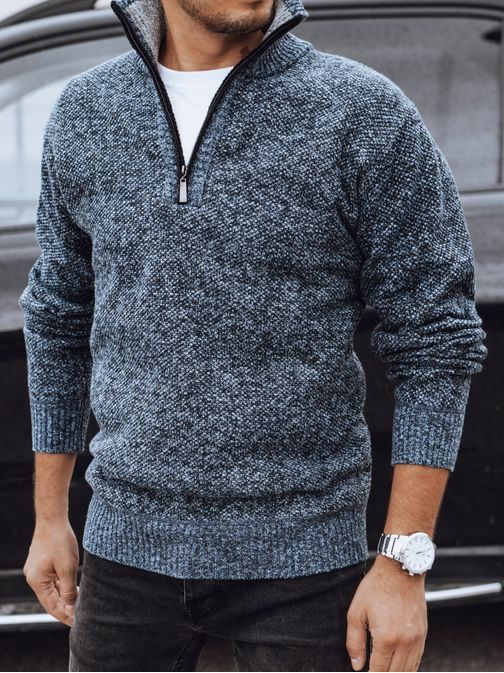 Elegantni moški pulover v modri barvi na zadrgo
