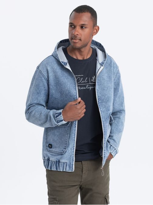 Jeans jakna v modri barvi s kapuco C558 V3