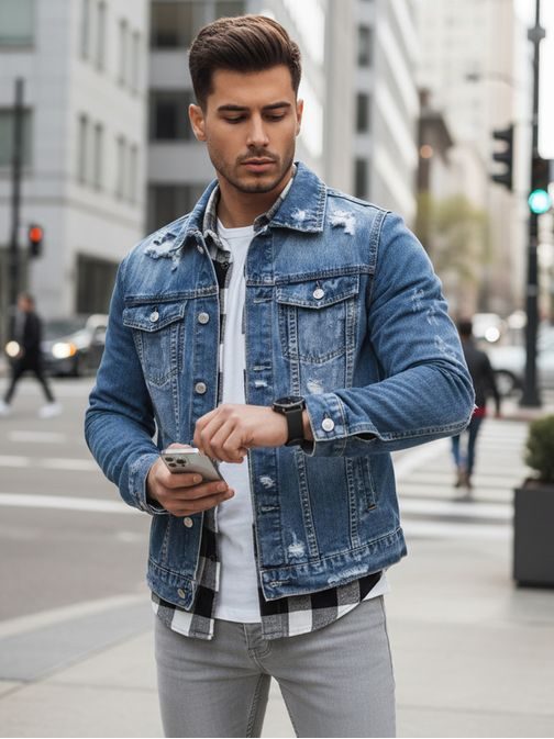 Denim modra jakna z modnimi robovi