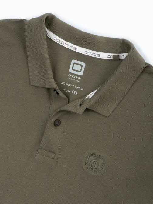 Preprosta temno olivna polo majica S1374