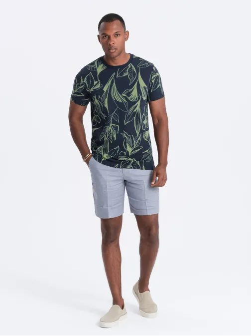 Temno modra majica z motivom listov V5 TSFP-0180