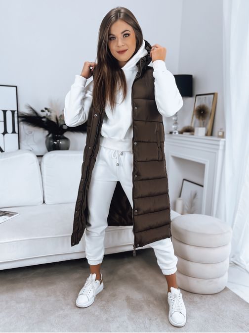 Ženski dolg brezrokavnik v kavni barvi v trendovskem dizajnu Tuti