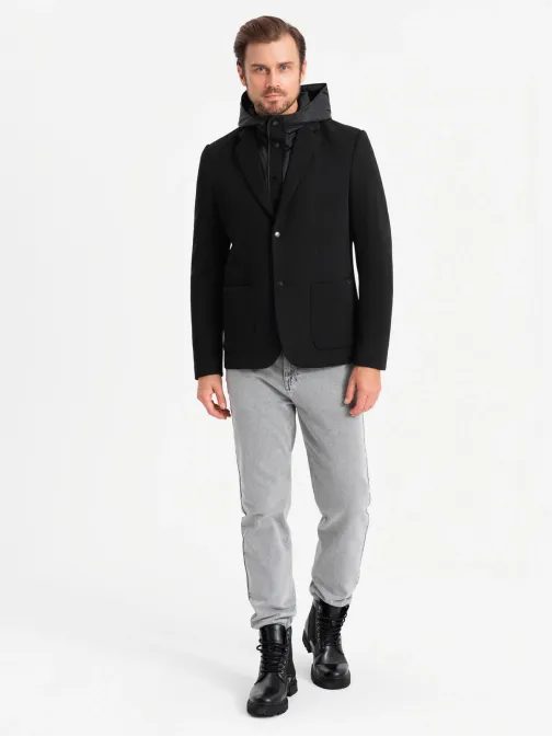 Nenavadni črn moški suknjič V2 BLZB-0133