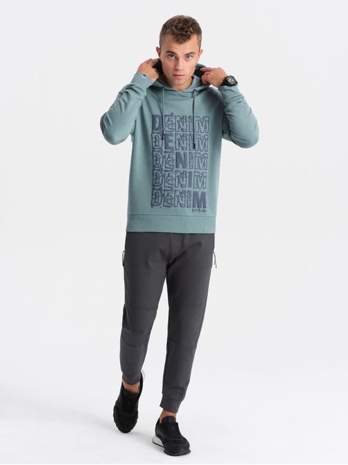 Edinstveni turkizen pulover z napisom denim V2 SSPS-0158