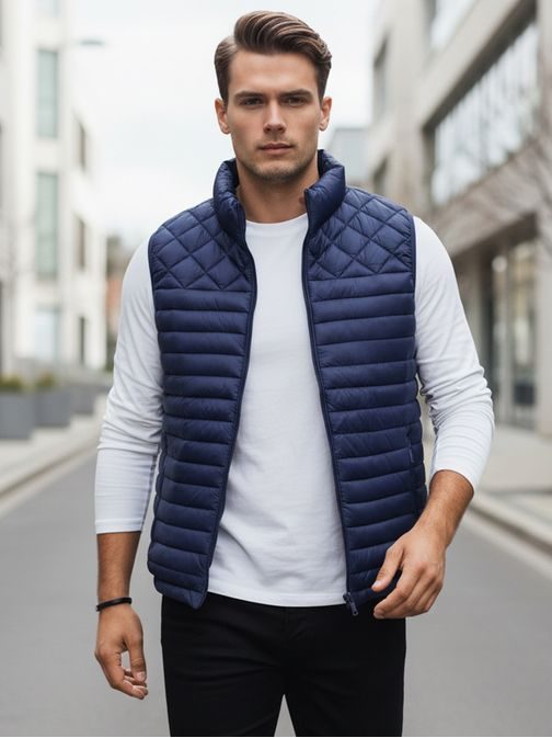 Moderen modri moški telovnik brez kapuce