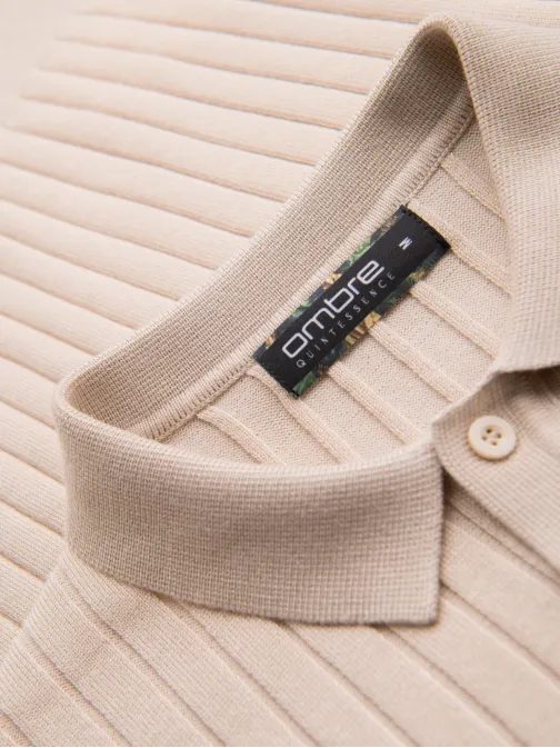 Moška bež črtasta polo majica SLIM FIT V2 POSS-0143