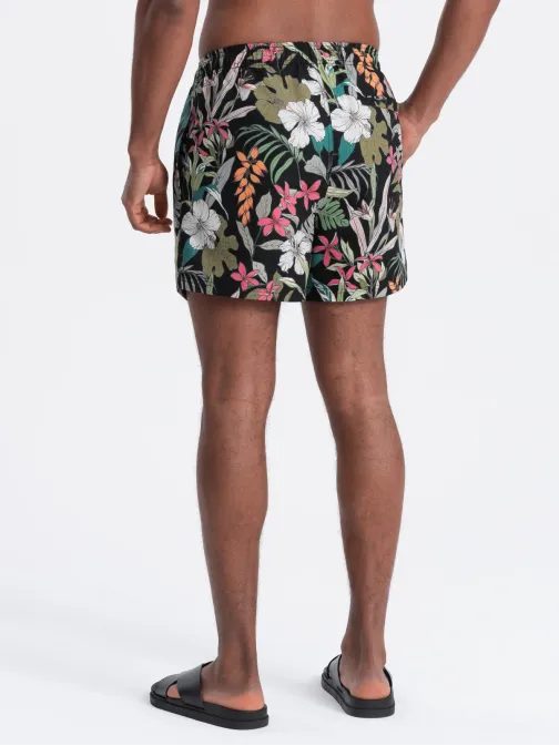 Črne kopalke z motivom rož V3 SRBS-0140