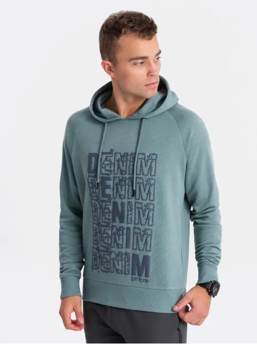 Edinstveni turkizen pulover z napisom denim V2 SSPS-0158