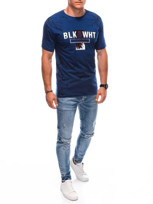 Trendovska temno modra kratka majica z izrazitim napisom S1915