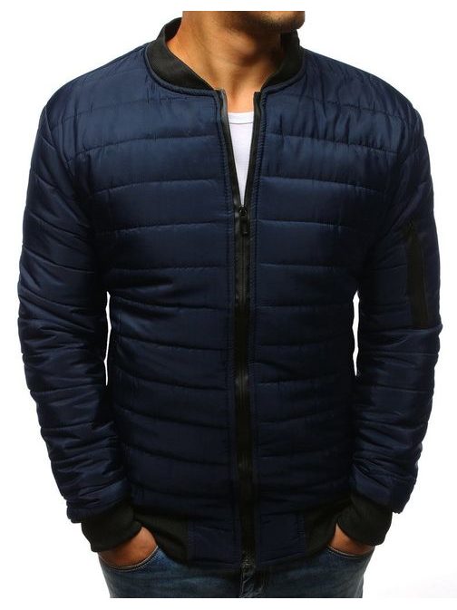 Prešita moška jakna bomber v temno modri barvi