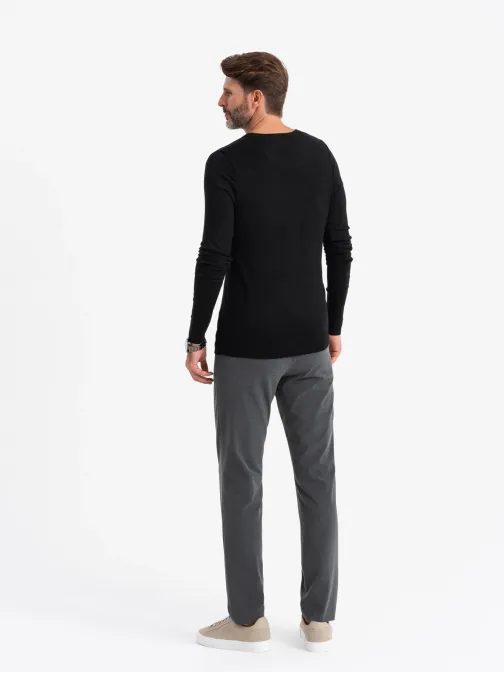 Klasičen črn pulover z okroglim izrezom V2 SWBS-0106