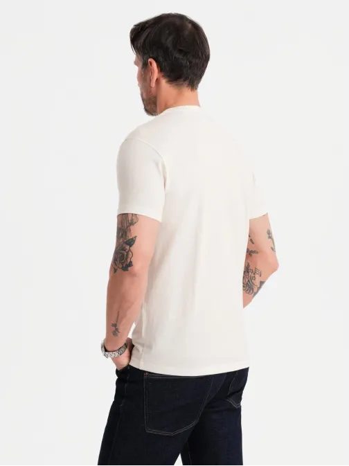 Bombažna bela moška majica z gumbi V1 TSCT-0206