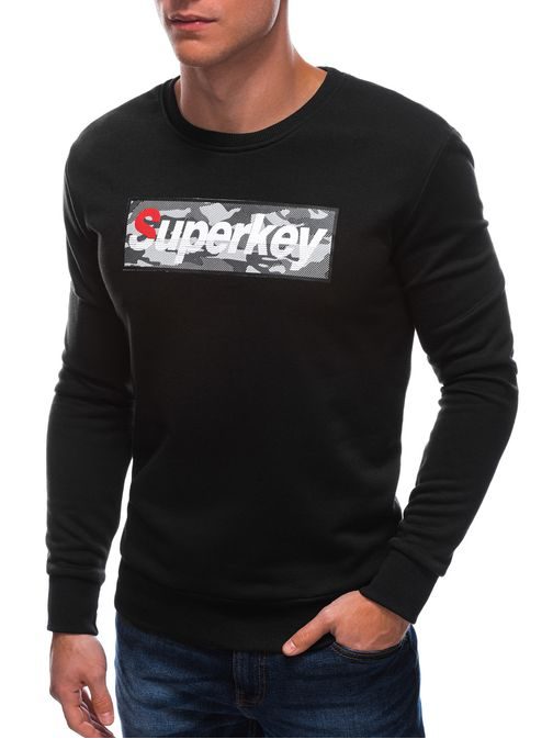 Trendovski črn pulover s potiskom B1526