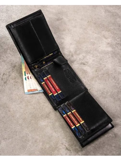 Eleganten črn usnjen komplet Peterson - denarnica in obesek za ključe