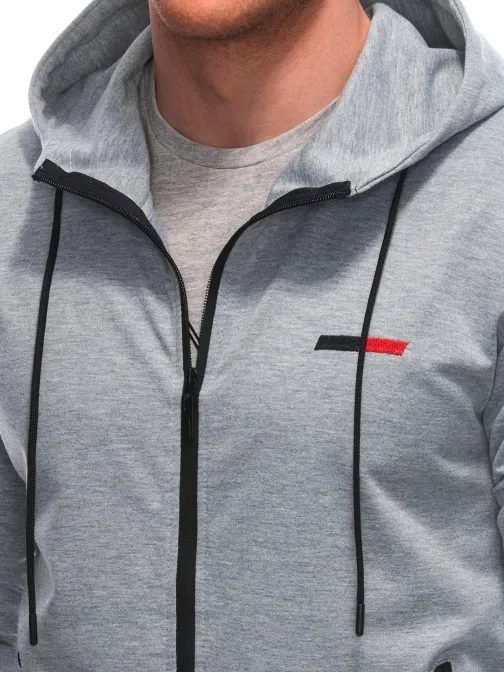 Edinstvena siva jopa s kapuco in našitkom B1644