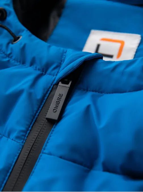 Topla moška jakna s športnim dizajnom v modri barvi